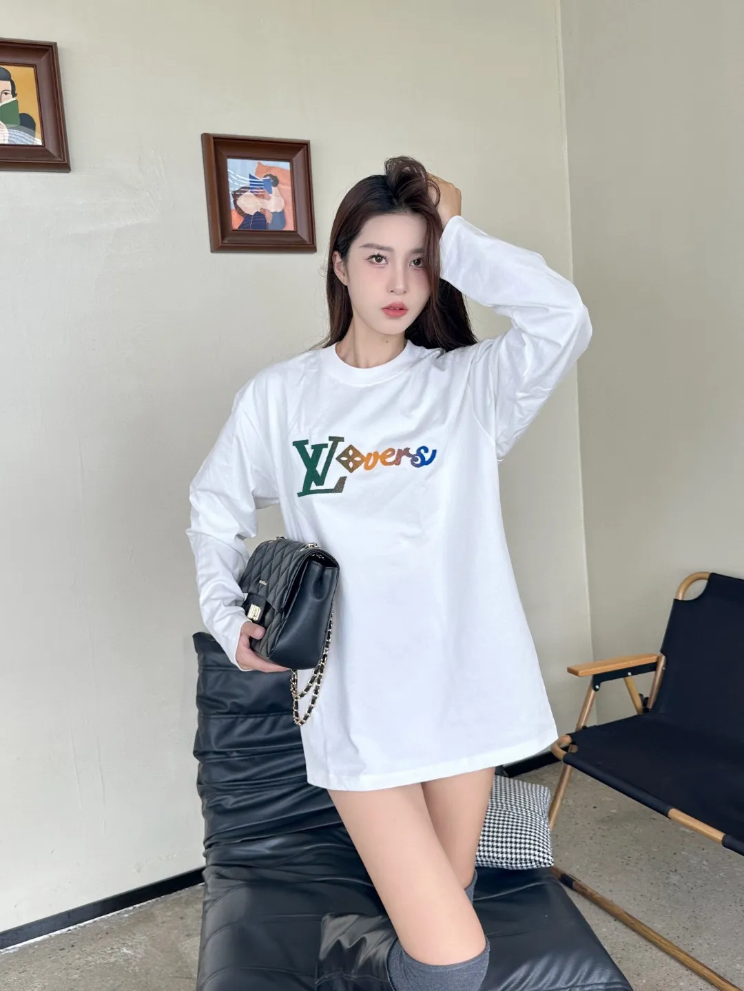 Louis Vuitton/Louis Vuitton 25Fw color gradient logo toothbrush sleeve long-sleeved T-shirt